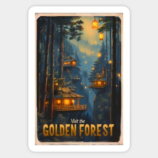 Visit the Golden Forest - Vintage Travel Poster - Fantasy Sticker